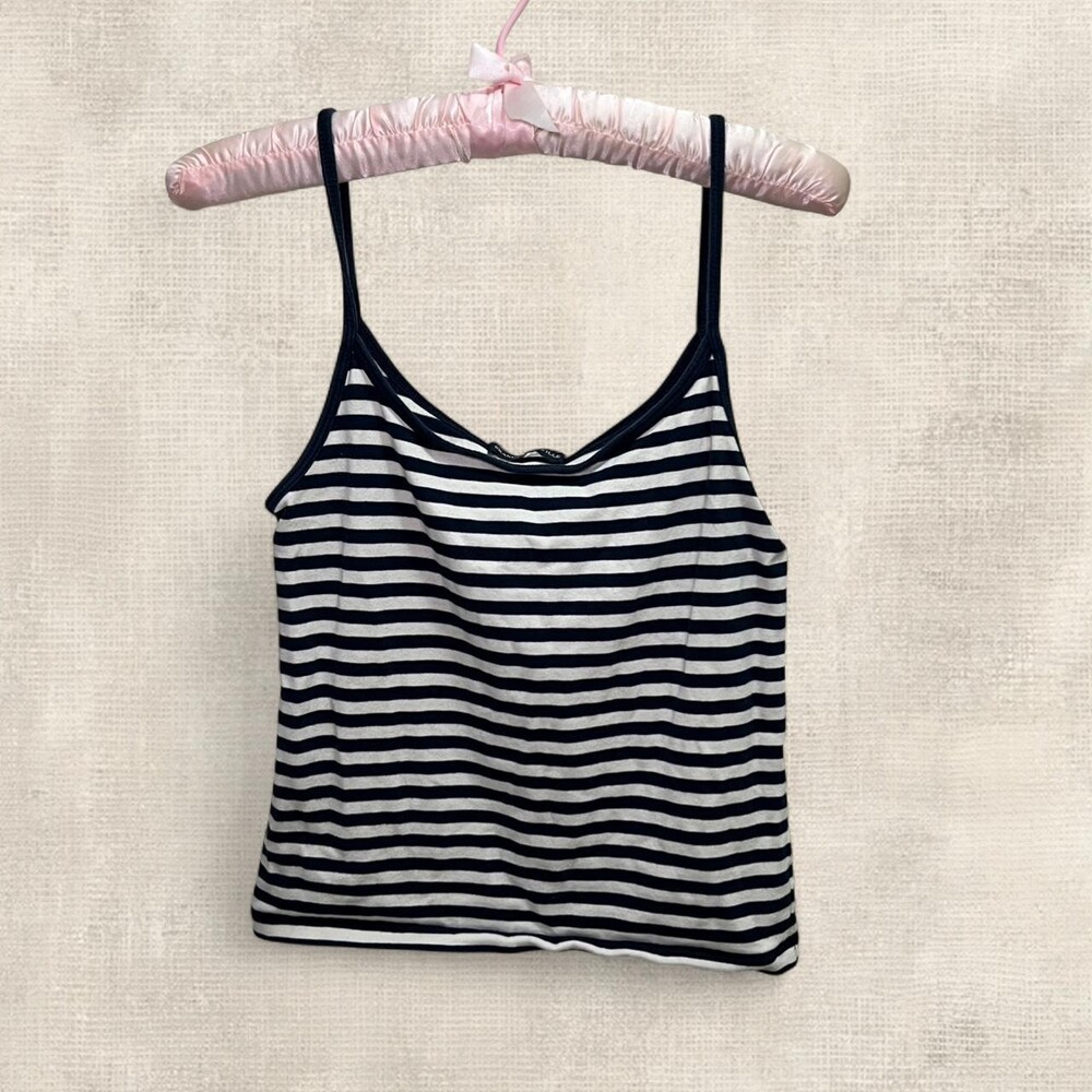 Brandy Melville Women's Navy and White Tank